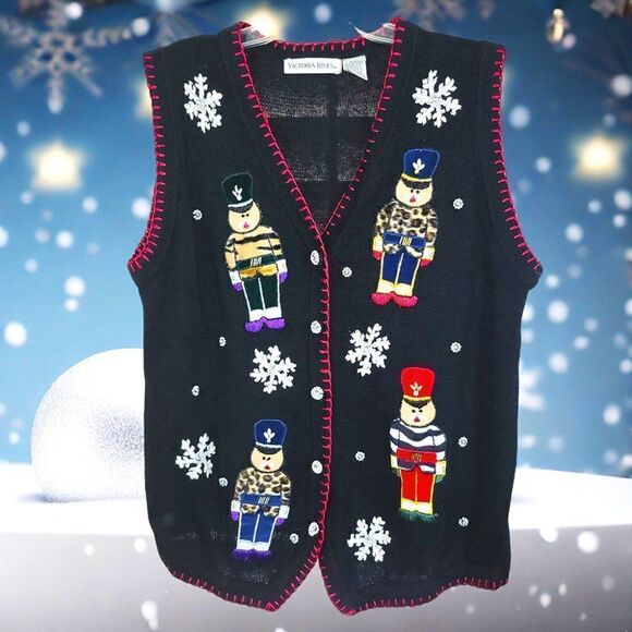 Victoria Jones Christmas Toy Soldier snowflake holiday vintage 90s sweater vest - Picture 7 of 7